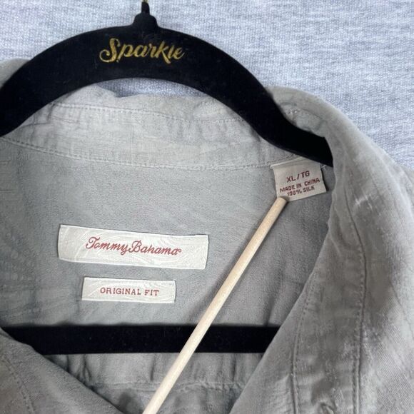 Tommy Bahama Button Up Floral Silk Shirt Size XL Men Solid Tan Original Fit - Picture 5 of 10